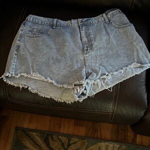 SHEIN Light Blue Frayed Jean Shorts